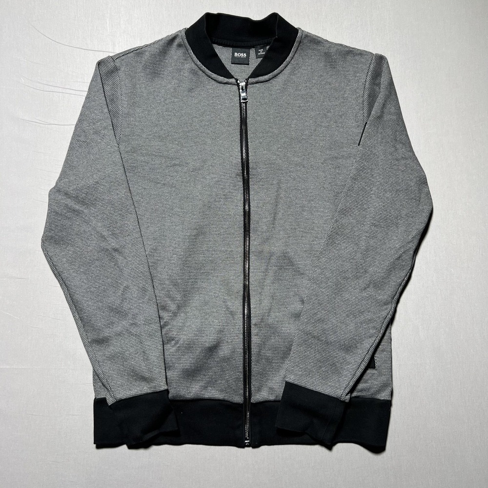 BOSS Hugo‎ Boss Skiles Sweatshirt Men's S Gray Black Full Zip Bomber Lightweight
